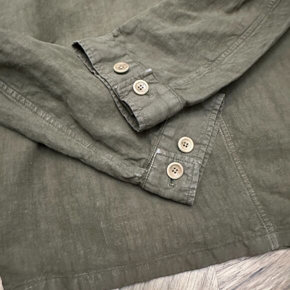 VTG 00s Y2K Banana Republic Garment Dyed Olive Green Linen Field Jacket Men's XL - Picture 6 of 15
